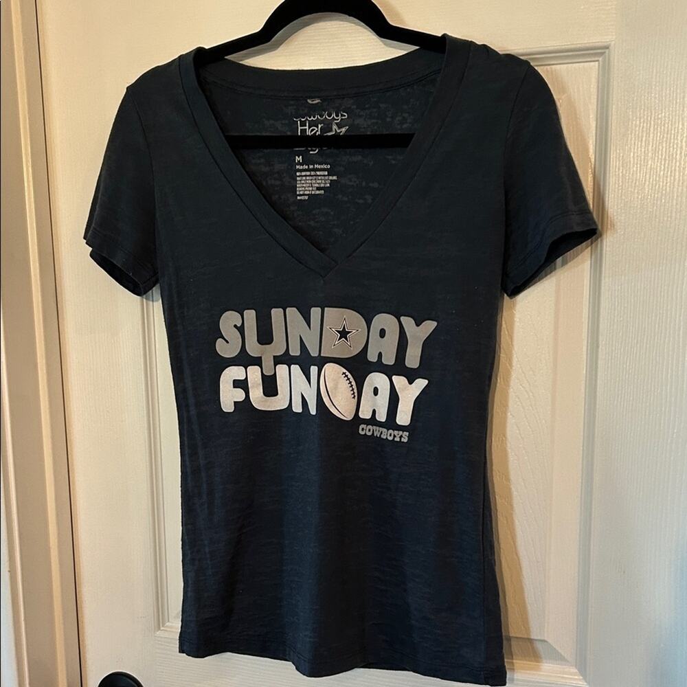 Dallas Cowboys Sunday Funday Women's V-Neck T-Shirt - Blue-Gray - Medium